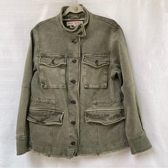 Free People Jackets & Blazers - Free People Harley Military Denim Jean Jacket Women Medium Green Boho Travel
